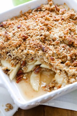 A baking dish of apple crisp