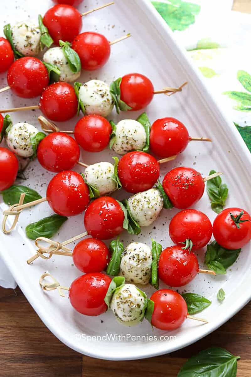 plated Caprese Skewers