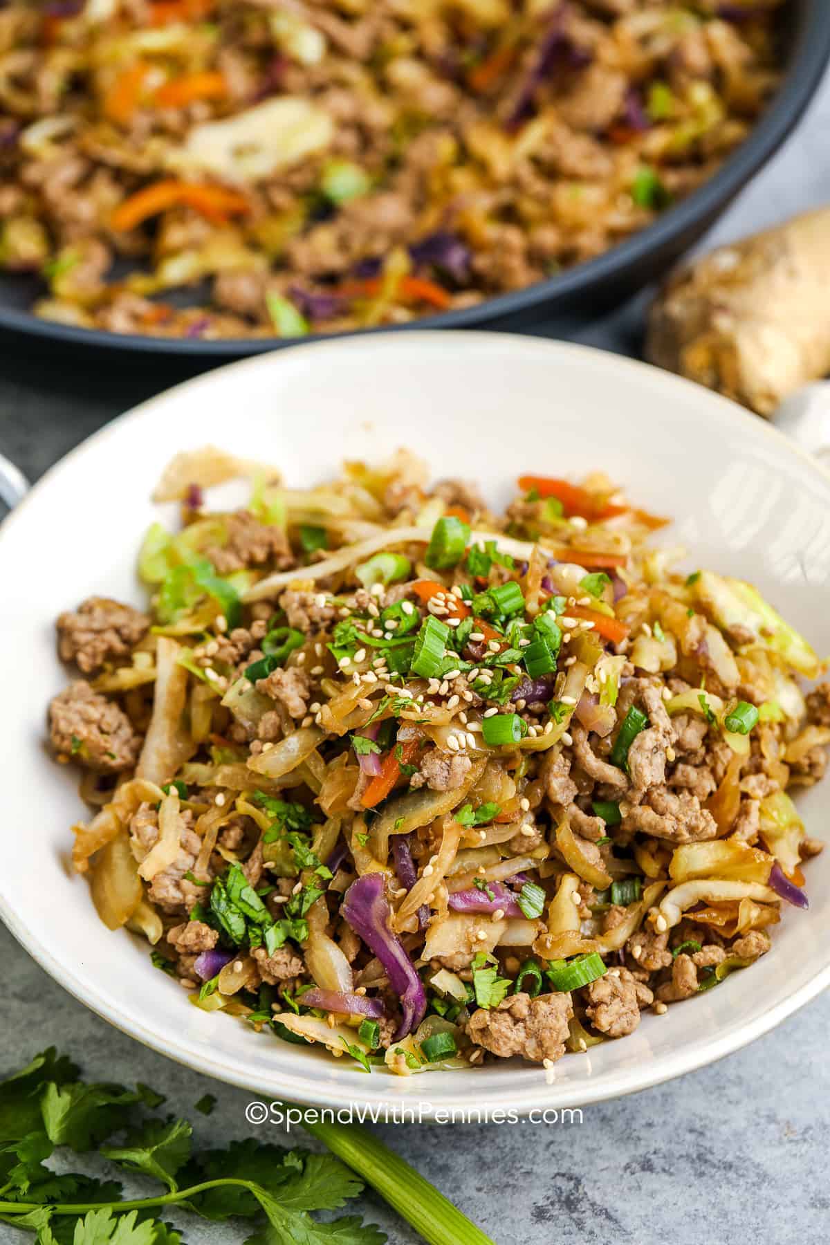 a serving of egg roll in a bowl
