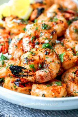 Garlic Grilled Shrimp in a white bowl
