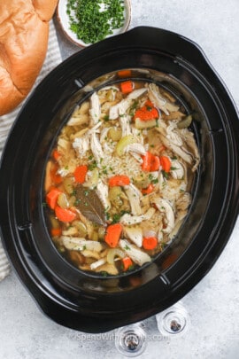 Crockpot Chicken and Rice Soup in the crockpot