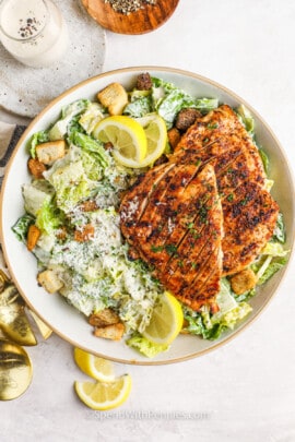 top view of Grilled Chicken Caesar Salad
