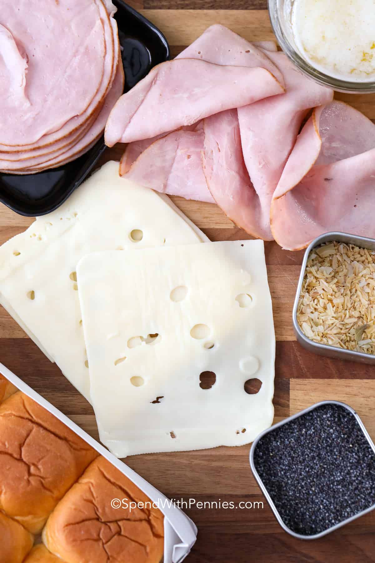 ingredients for ham and cheese sliders