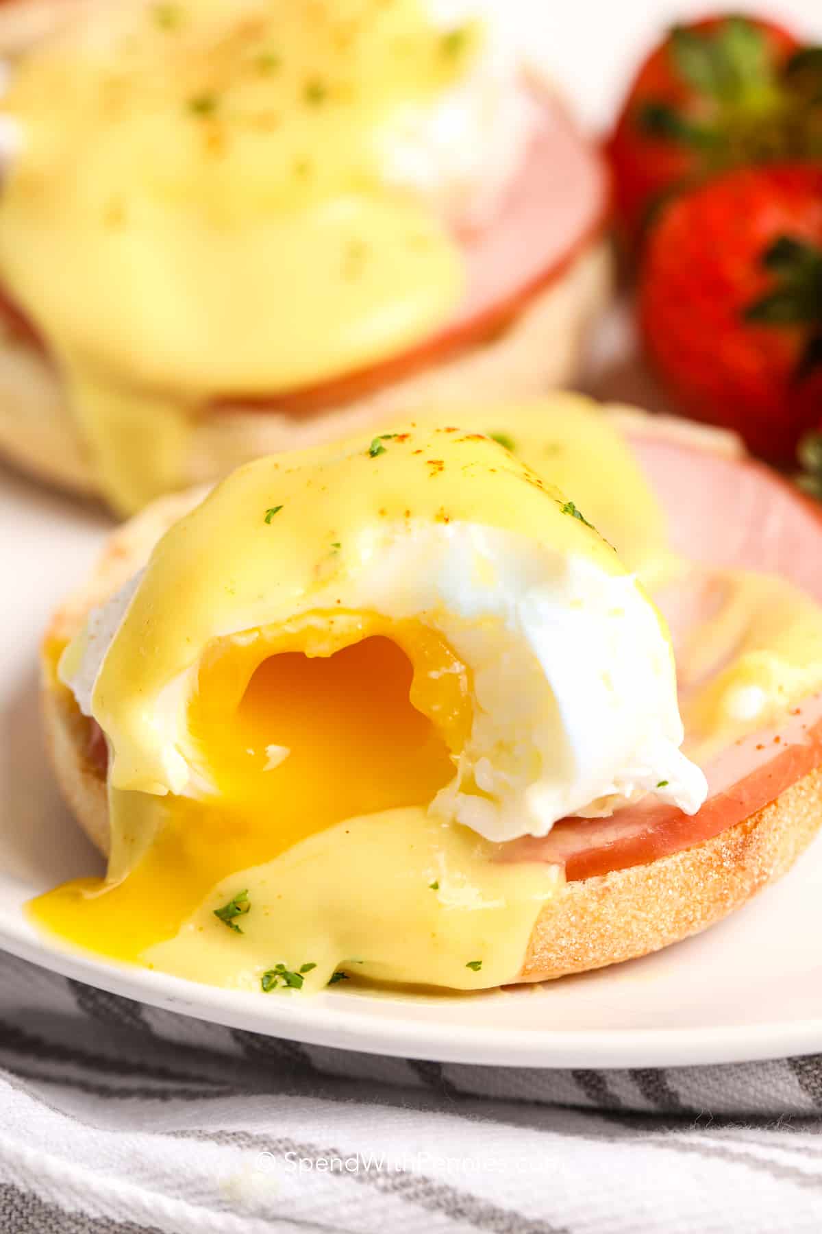 eggs benedict with a medium runny egg