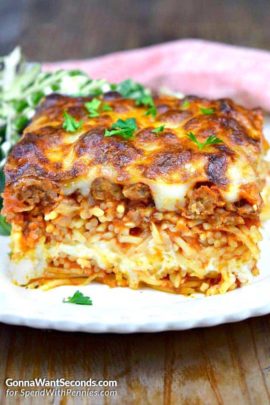 Million Dollar Spaghetti on a plate with parsley
