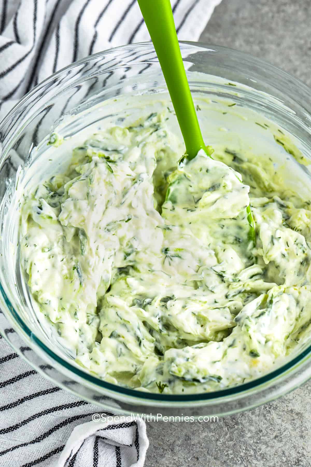 tzatziki mixed in a bowl