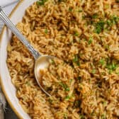 Seasoned rice being served