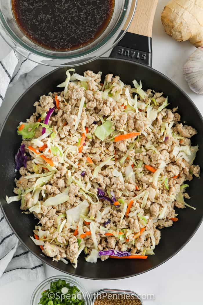 cooking turkey to make Sesame Ground Turkey Bowls