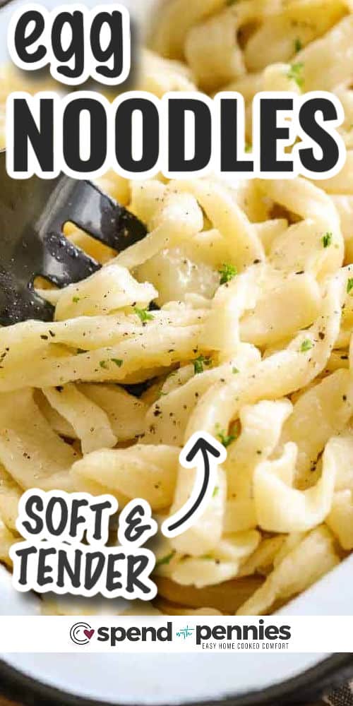 plated Egg Noodles with writing