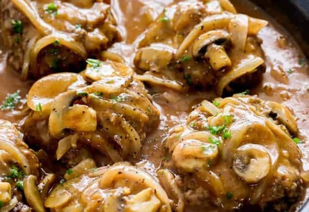 Pan of Mushroom Salisbury Steak