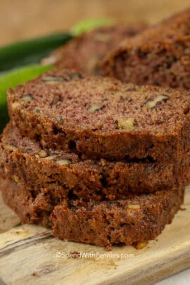 slices of zucchini bread on a cutting board