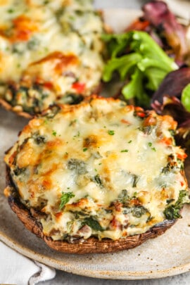 cheesy Stuffed Portobello Mushrooms on a plate