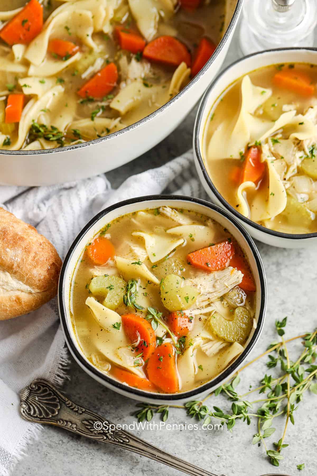 a bowl of chicken noodle soup